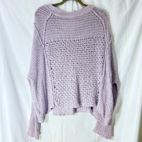 Free People Oversized Cropped Knit Sweater Purple Women’s Size M Slouchy Soft - Picture 2 of 4